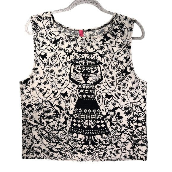 Plenty By Tracy Reese Sleeveless Top Black White Skeleton Tribal Woman M - Picture 1 of 8